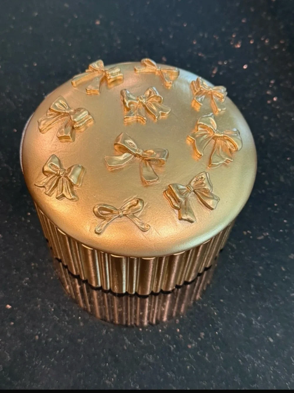 Gold Bow Embossed Round Trinket Box
